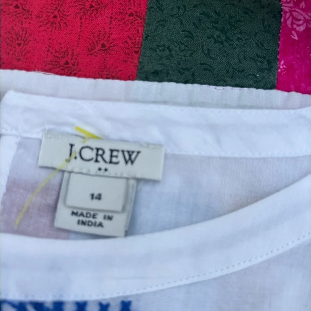 J. Crew White Top with Blue Embroidered Front